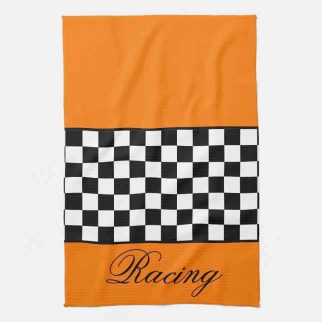 Orange Racing Themed Tea Towel (Vertical)