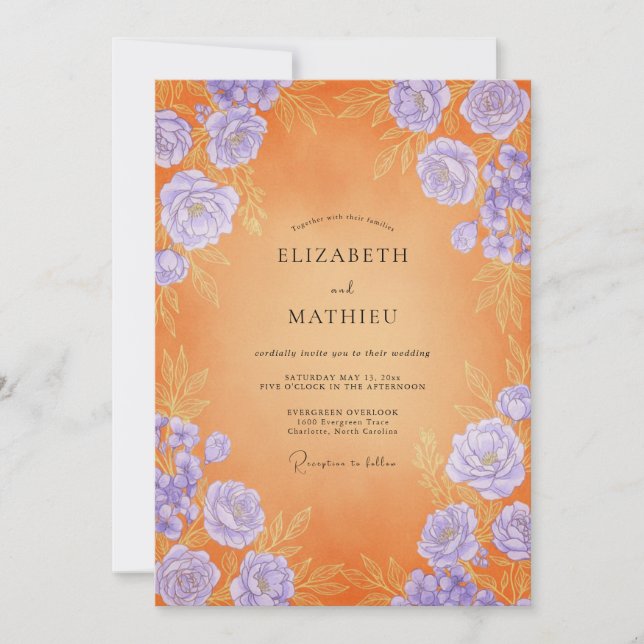 Orange Radiant Sunset Wedding Invitation (Front)