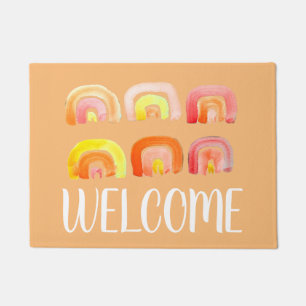 Orange rainbow cute retro art doormat