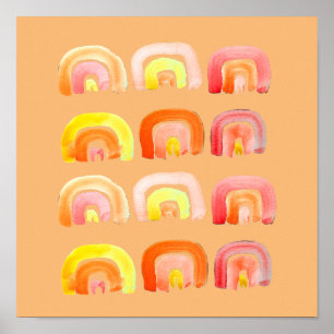 Orange rainbow cute retro art poster