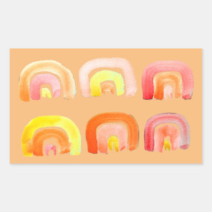 Orange rainbow cute retro art rectangular sticker