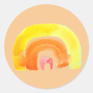 Orange Rainbow love watercolor Classic Round Sticker