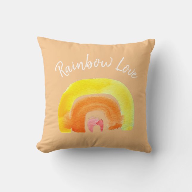 Orange Rainbow love watercolor Cushion (Front)