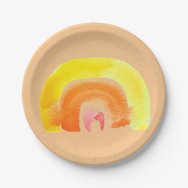 Orange Rainbow love watercolor Paper Plate (Front)