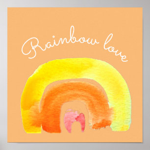 Orange Rainbow love watercolor Poster