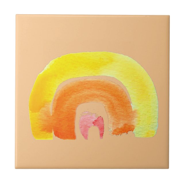 Orange Rainbow love watercolor Tile (Front)