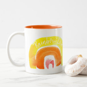 Orange Rainbow love watercolor Two-Tone Coffee Mug