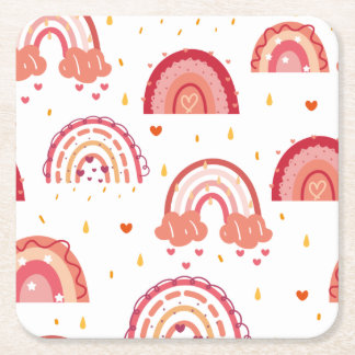 Orange Rainbow   Square Paper Coaster