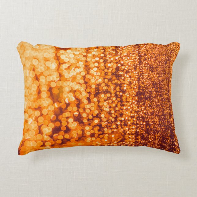 Orange raindrops on glass, abstract background. decorative cushion (Front)