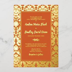 Orange Real Gold Foil Damask Wedding