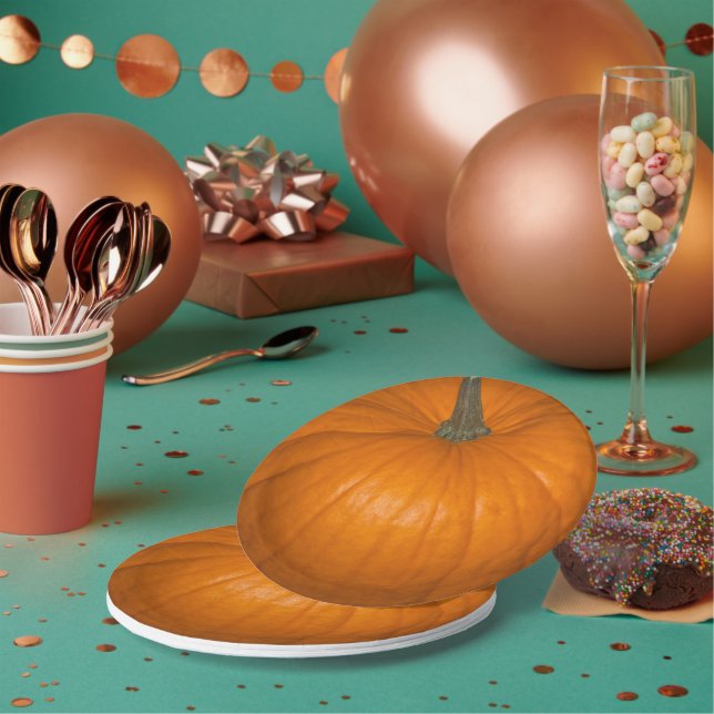Orange Realistic Halloween Pumpkin Photography Paper Plate (Multi)
