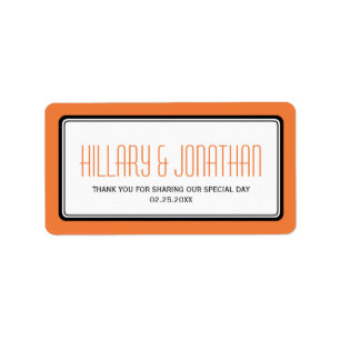 Orange rectangular frame wedding favour labels