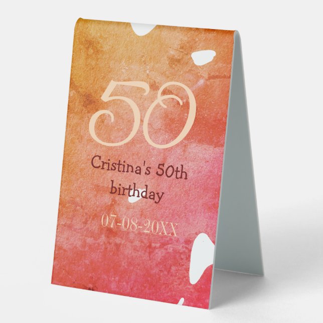 Orange red 50 birthday anniversary add name date p (Front)