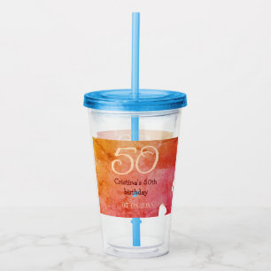 Orange red 50 birthday anniversary add name date p acrylic tumbler