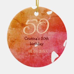 Orange red 50 birthday anniversary add name date p ceramic tree decoration