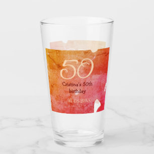 Orange red 50 birthday anniversary add name date p glass