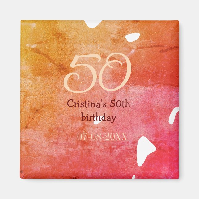 Orange red 50 birthday anniversary add name date p magnet (Front)