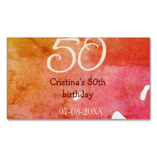 Orange red 50 birthday anniversary add name date p 	Magnetic business card