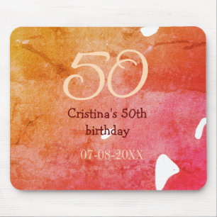 Orange red 50 birthday anniversary add name date p mouse mat