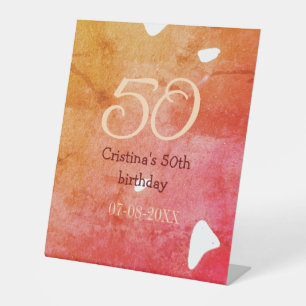 Orange red 50 birthday anniversary add name date p pedestal sign