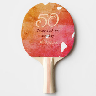 Orange red 50 birthday anniversary add name date p ping pong paddle