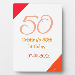 Orange red 50 birthday anniversary add name date p plaque