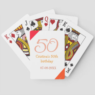 Orange red 50 birthday anniversary add name date p playing cards