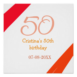 Orange red 50 birthday anniversary add name date p poster