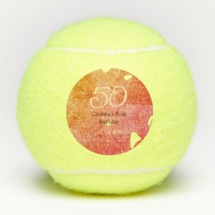 Orange red 50 birthday anniversary add name date p tennis balls