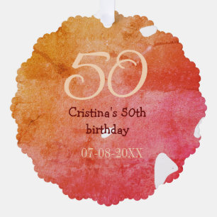 Orange red 50 birthday anniversary add name date p tree decoration card