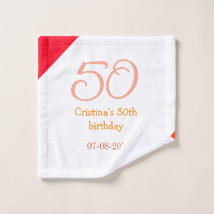 Orange red 50 birthday anniversary add name date p wash cloth