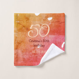 Orange red 50 birthday anniversary add name date p wash cloth
