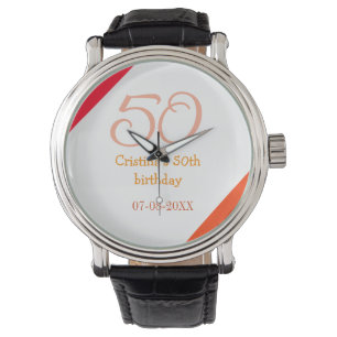 Orange red 50 birthday anniversary add name date p watch