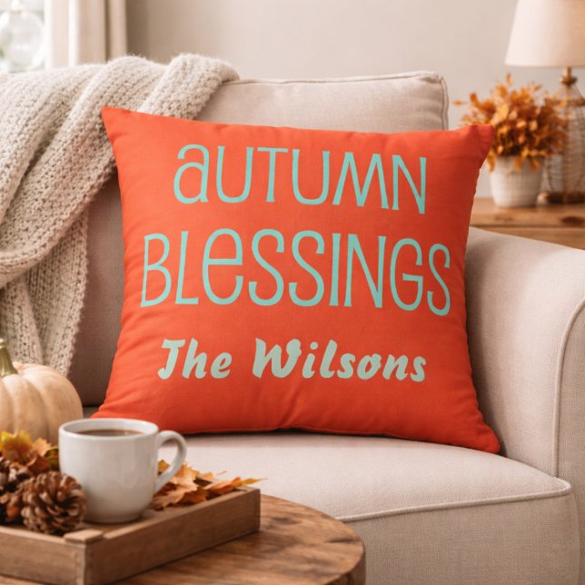Orange Red and light blue Autumn Blessings Cushion (Creator Uploaded)