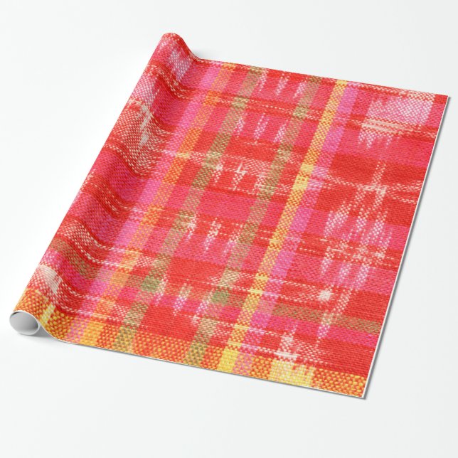 Orange, red and white ikat deisgn wrapping paper (Unrolled)