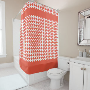 Orange Red and white Modern Sharp Waves Shower Curtain