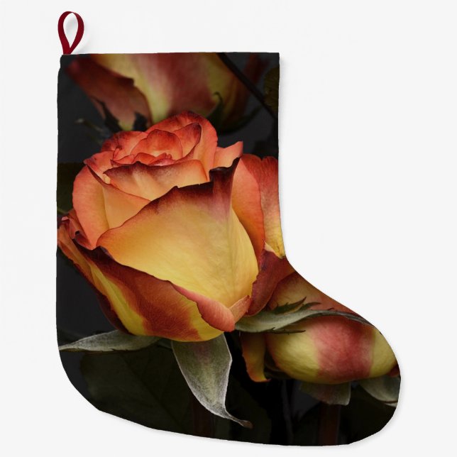 Orange, Red and Yellow Roses Large Christmas Stocking (Front)