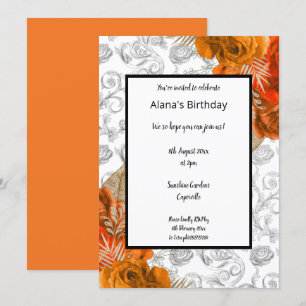 Orange Red Border Floral Elegant birthday Invitation