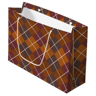 ORANGE RED BROWN AUTUMN PLAID PATTERN LARGE GIFT BAG
