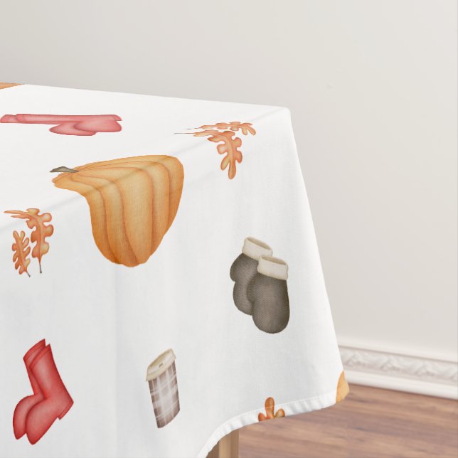 Orange Red & Brown Fall Pumpkin Autumn Watercolour Tablecloth (In Situ)