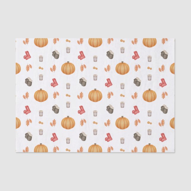 Orange Red & Brown Fall Pumpkin Autumn Watercolour Tissue Paper (Front)