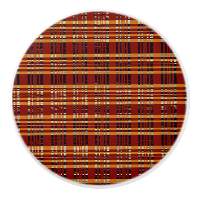 Orange Red Brown Plaid Bedroom Dresser Ceramic Knob (Front)