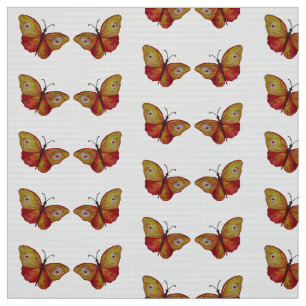 Orange Red Butterflies Watercolor Art Fabric