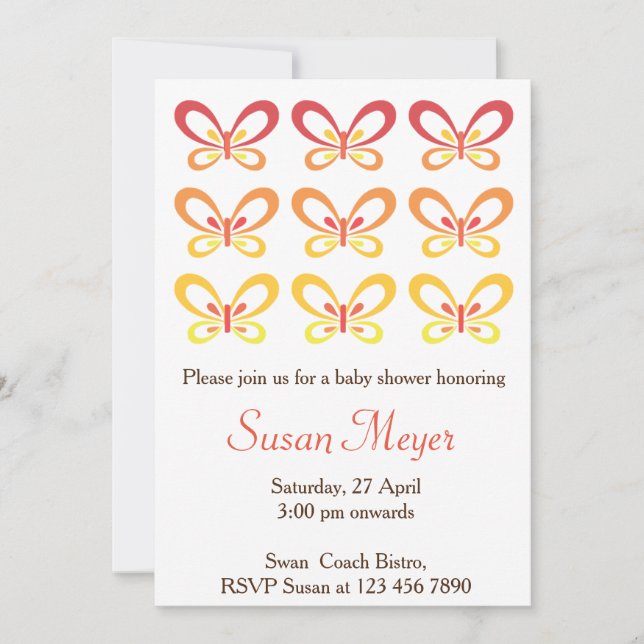 Orange Red Butterfly Babyshower invitation (Front)