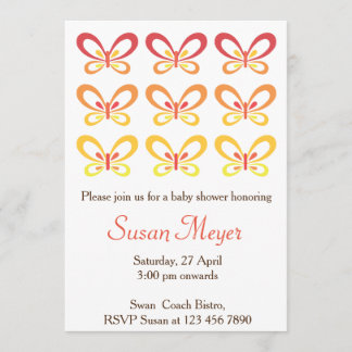Orange Red Butterfly Babyshower invitation