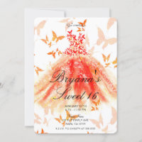 Orange Red Butterfly Dance Dress Sweet 16 Party