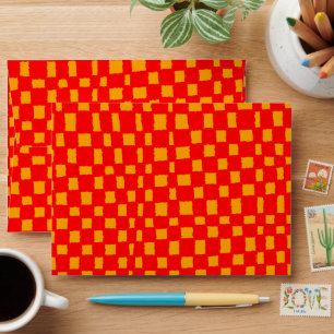 Orange Red Chequered Bright Chequerboard Pattern Envelope