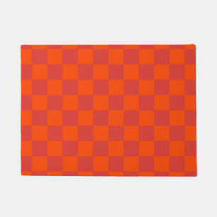 Orange Red Chequered Gingham Pattern Doormat