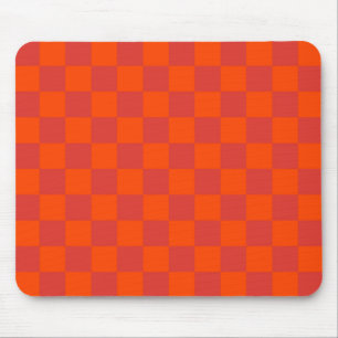 Orange Red Chequered Gingham Pattern Mouse Mat