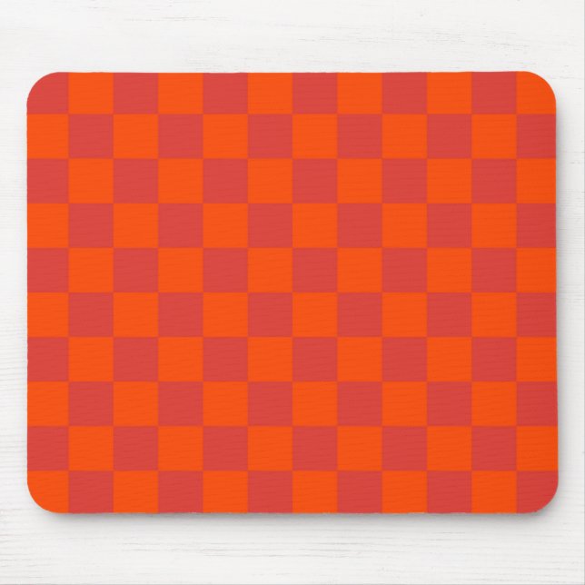 Orange Red Chequered Gingham Pattern Mouse Mat (Front)
